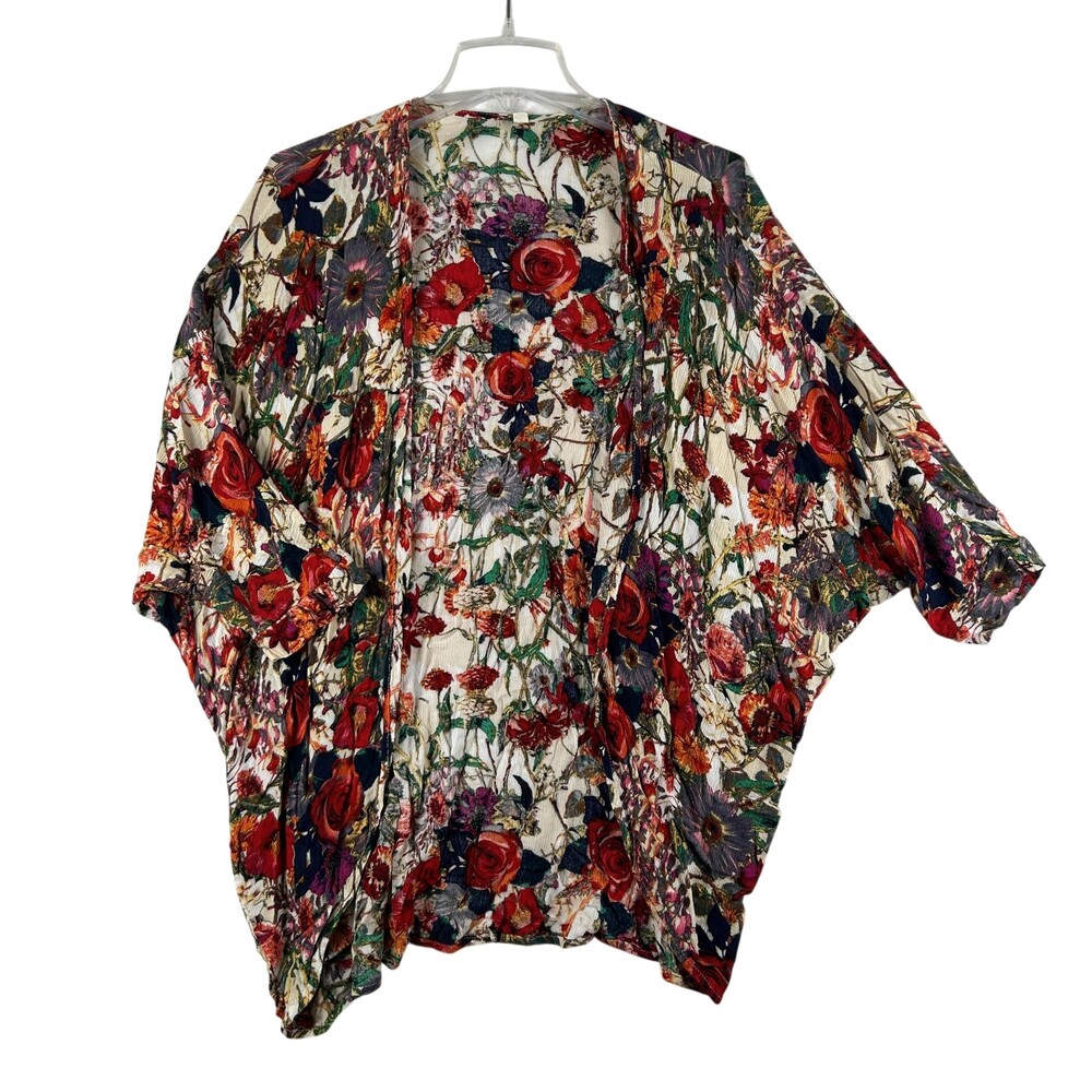 Trend Shop Kimono Blouse Womens Medium Multicolor Floral Boho 3/4 Sleeve